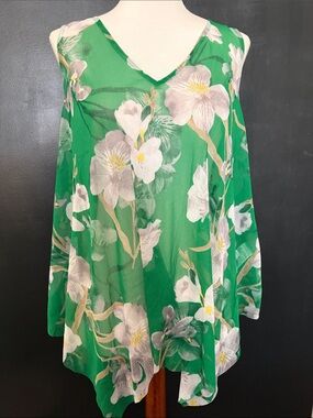 INC Green Floral V-Neck Sleeveless Tank Camisole